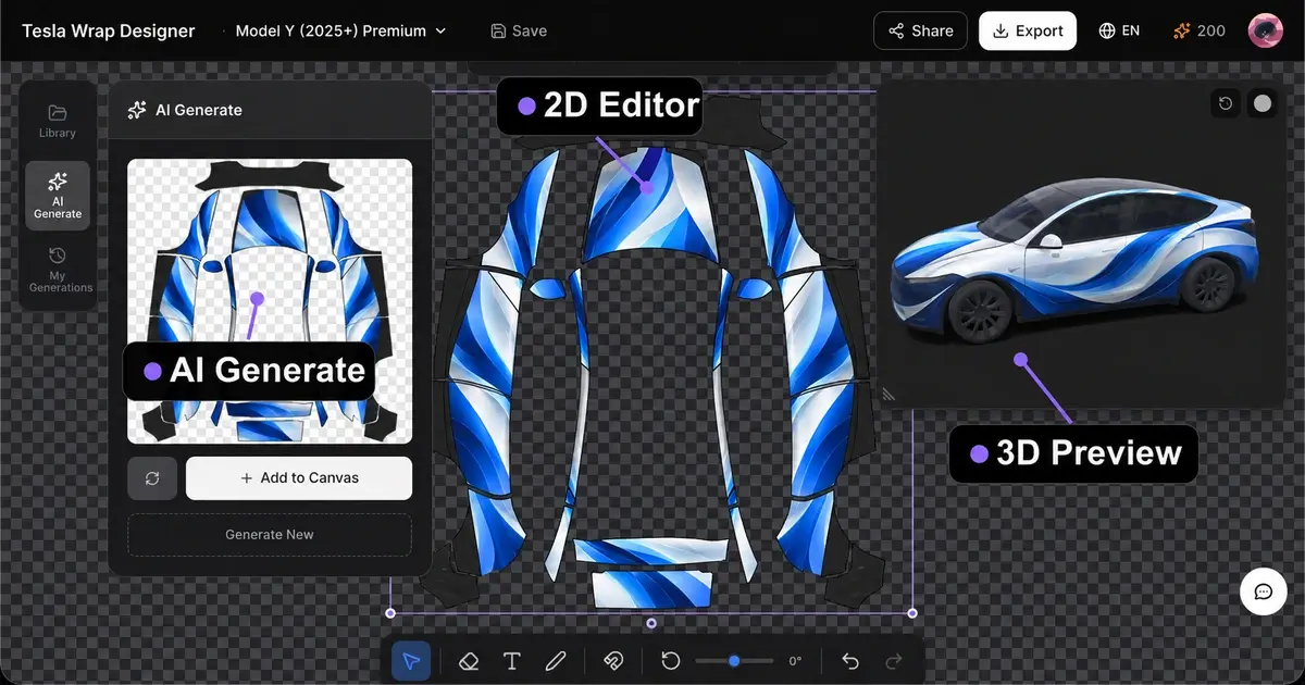 Personlig digital wrap på 3D-bilen i Tesla Paint Shop