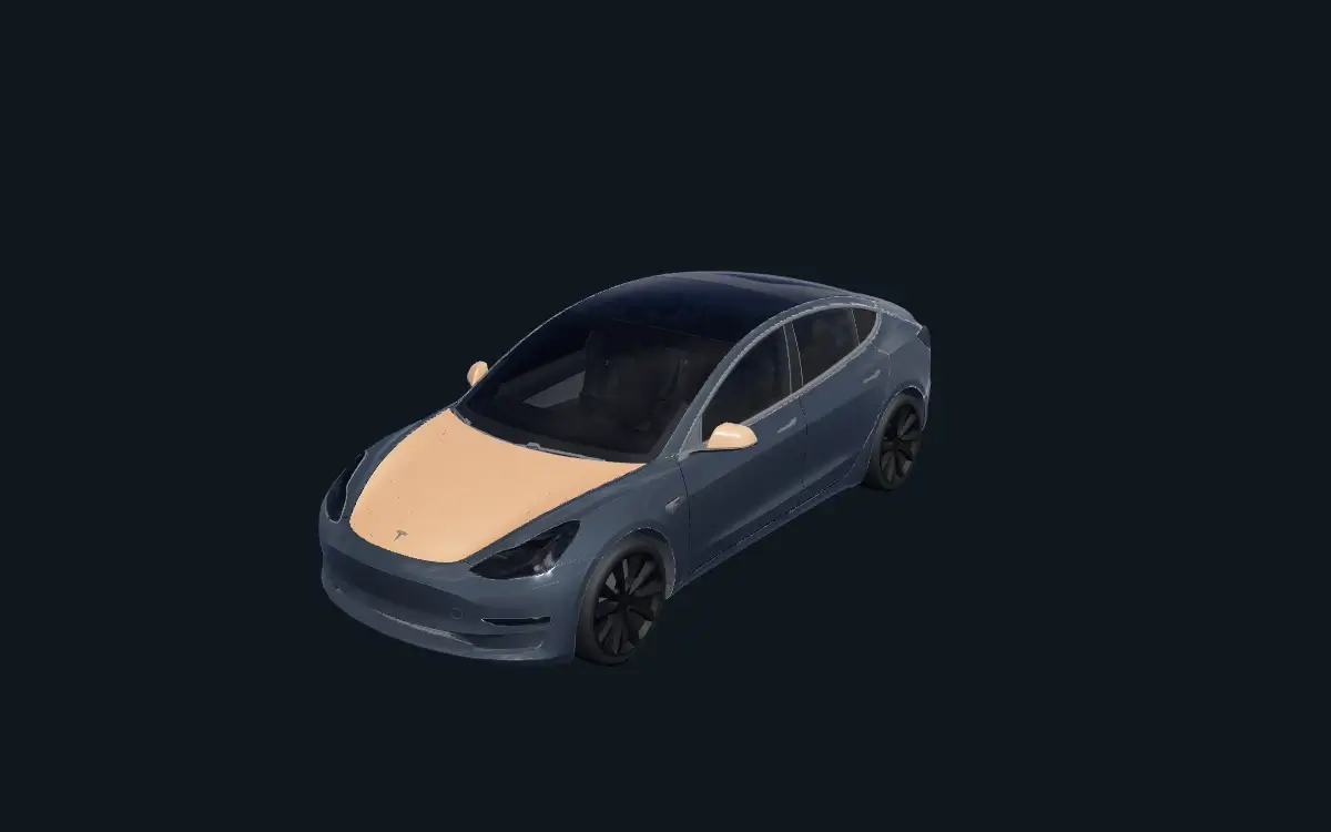 Copper Split brings a warm copper hood and mirrors to a charcoal Model 3.