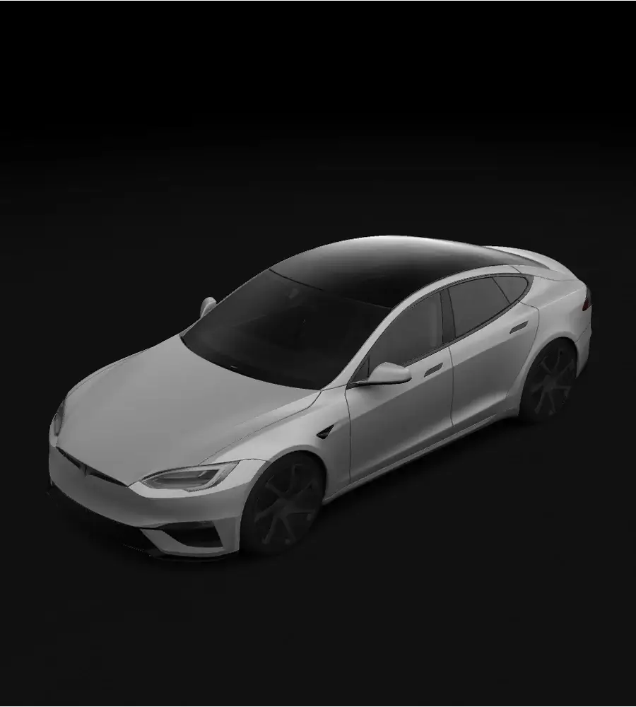 Digital wrap-skabelon og køretøjsvisning til Model S 2025+ Plaid